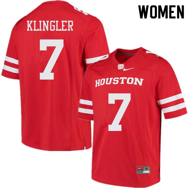 Women #7 David Klingler Houston Cougars College Football Jerseys Sale-Red - Click Image to Close